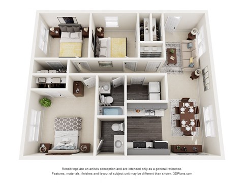 a 3d floor plan of a 1 bedroom192 sq ft house